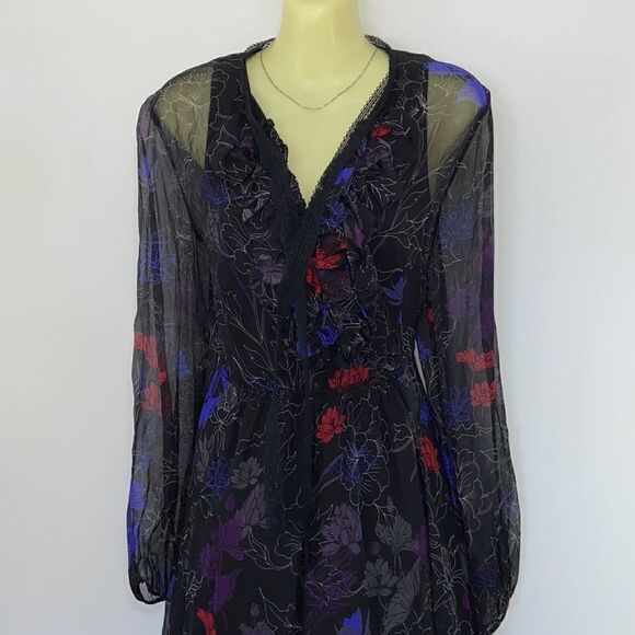 Tahari Dress “Desi” Silk Chiffon Opal Jewel Tone Floral NWOT Sz 8 - Picture 5 of 9